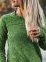Green Crew Neck Cotton Casual Sweater