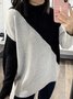 Black Color-Block Patchwork Long Sleeve Cotton-Blend Sweater