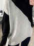 Black Color-Block Patchwork Long Sleeve Cotton-Blend Sweater