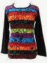 Black Cotton-Blend Long Sleeve Printed Abstract Tops