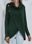 Vintage Plain Buttoned Plus Size Long Sleeve Cowl Neck Casual Sweater Tops