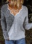 Women Gray Long Sleeve Cotton-Blend Ruffled Sweater