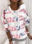 Pink Printed Long Sleeve Hoodie Cotton Sweatshirts