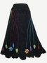 Black Printed Floral Cotton-Blend Vintage Skirt