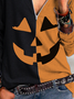 Halloween Black-Orange Knitted V Neck Casual Top