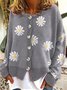 Long Sleeve Cotton-Blend Shift Floral Sweater