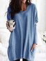Women Casual Plus Size Pockets Long Sleeve Solid Tops
