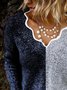 Gray Wool Blend Casual V Neck Sweater
