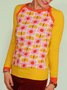 Yellow Floral Long Sleeve Paneled Casual Top