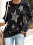 Black Casual Star Floral-Print Crew Neck Shirts & Tops