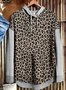 Gray Long Sleeve Cotton-Blend Printed Leopard Sweatshirtss