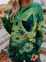 Green Crew Neck Knitted Vintage Floral Sweatshirts