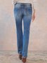Women Casual Blue Washed Floral Denim Jeans