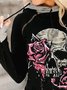 Pure color hooded skull print Halloween casual warm sweater