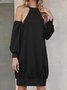 Black Long Sleeve Shift Plain Knitting Dress