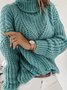 Women Casual Winter Solid Cotton Natural Mid-weight Daily Long sleeve Turtleneck Sweater