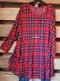 Plaid  Long Sleeve  Printed  Cotton-blend  Crew Neck Casual  Red Top