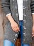 Gray Knitted Long Sleeve V Neck Jacket