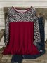 Vintage Statement Leopard Plus Size Frill Sleeve Crew Neck Casual Tops