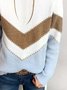 Geometric  Long Sleeve  Printed  Cotton-blend  Crew Neck Casual  Winter  Blue Knit