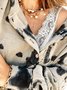 Ombre/Tie-Dye  Long Sleeve  Printed  Cotton-blend  V neck Vintage Winter Khaki Top