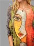 Women Casual Abstract Cotton Crew Neck Blouses