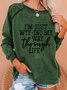 Women Green Casual Letter Sweatshirts