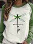 Casual Green Dragonfly Long Sleeve Floral-Print Top