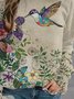 Apricot Floral Bird Printed Casual Long Sleeve Tops