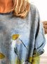 Long Sleeve Crew Neck Oil painting flowers Shirt & Top