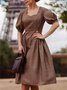 Short Sleeve Cotton-Blend A-Line Weaving Dress