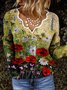 V Neck Long Sleeve Vintage Floral Tops