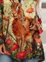 New Women Fashion Vintage Comfortable Animal Holiday Crew Neck Shift Top