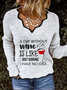 Long Sleeve Letter V Neck Casual Shirts & Tops