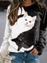 Women Casual Cat Printed Longsleeve Sweatshirt