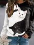 Women Casual Cat Printed Longsleeve Sweatshirt