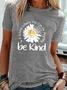 Women Casual "Be Kind" Letter Floral Print Shirt Short Sleeve Shirt