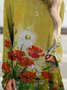 Floral  Long Sleeve  Printed  Cotton-blend  Crew Neck  Casual  Winter  Yellow Top