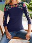 Vintage Floral Plus Size 3/4 Sleeve Crew Neck Casual Tops