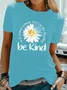Women Casual "Be Kind" Letter Floral Print Shirt Short Sleeve Shirt