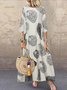 Vintage Cotton Print A-Line Round Neck Casual Maxi Weaving Dress