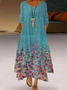 New Women Chic Vintage Holiday Casual Floral V Neck Boho A-Line Weaving Dress