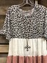 Leopard  Short Sleeve  Printed  Cotton-blend  Crew Neck  Casual  Summer  Brown Top