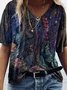 Women's Summer  Casual Floral Printed V-Neck Short Sleeve T-shirt