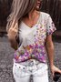 Cotton-Blend Floral Casual Short Sleeve T-shirt