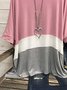 Stripes  Short Sleeve  Printed  Cotton-blend  Crew Neck Casual  Summer  Pink Top