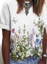 Floral-Print Short Sleeve Cotton-Blend Crew Neck T-shirt