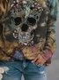 Halloween Skull Crew Neck Long Sleeve Vintage Sweatshirt