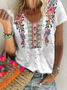 Women's Summer Casual Short Sleeve V Neck Floral Vintage Boho Cotton T-Shirts