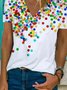 Polka Dots  Short Sleeve  Printed  Cotton-blend V neck  Casual  Summer White Top